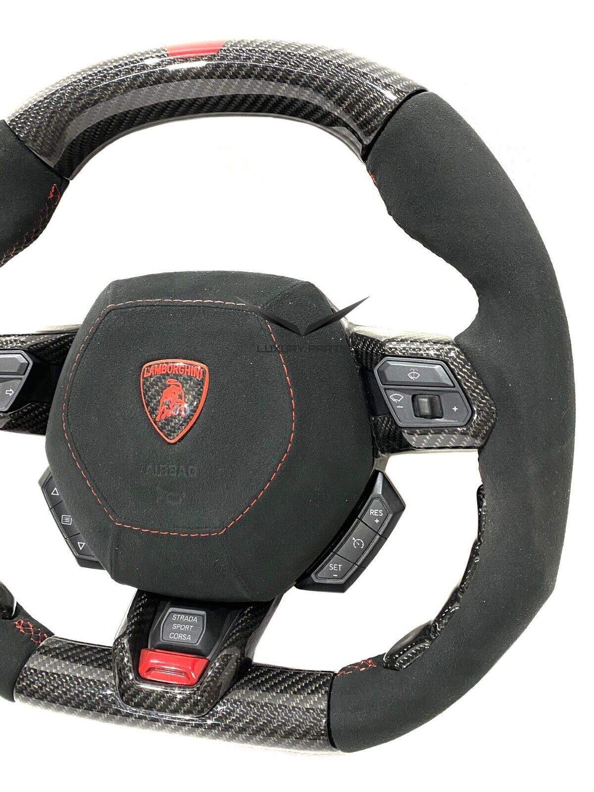 Lamborghini Huracan , Steering Wheel Suede Carbon Red